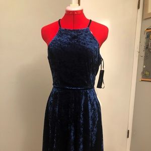 blue velvet skater dress